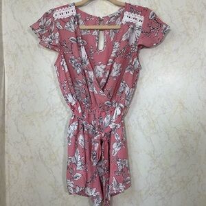 Haute Monde Red and White Striped Floral Romper